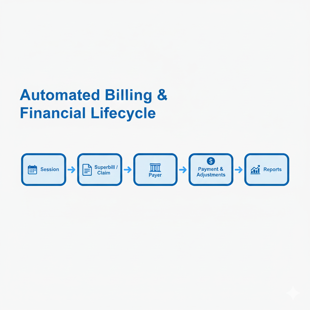 Financial lifecycle flow diagram showing billing process